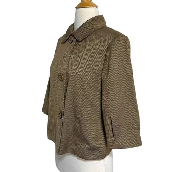 Studio Works SP women’s tan 3/4 sleeve cropped lined jacket NEW - Picture 2 of 8